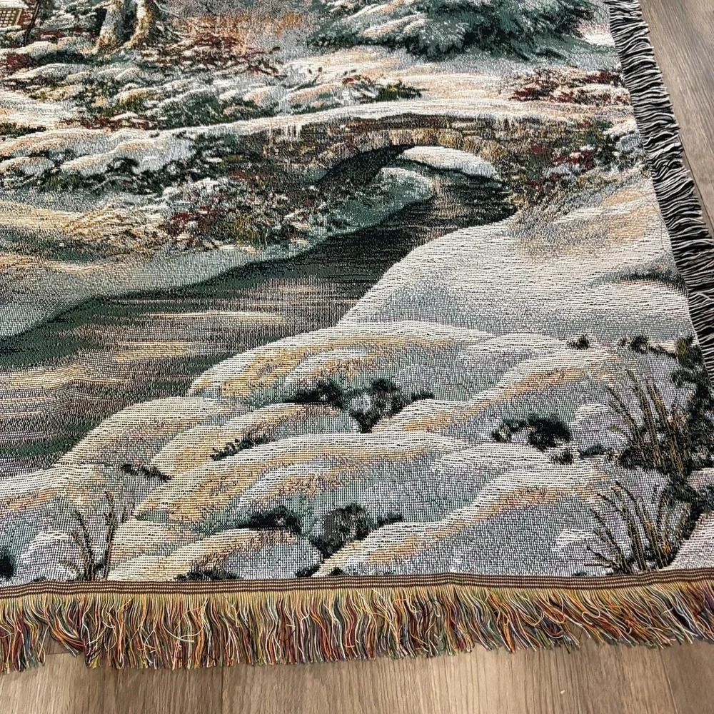 Mohawk Home Vintage Tapestry Throw Blanket Winter Scene Cabin in Woods 56x48